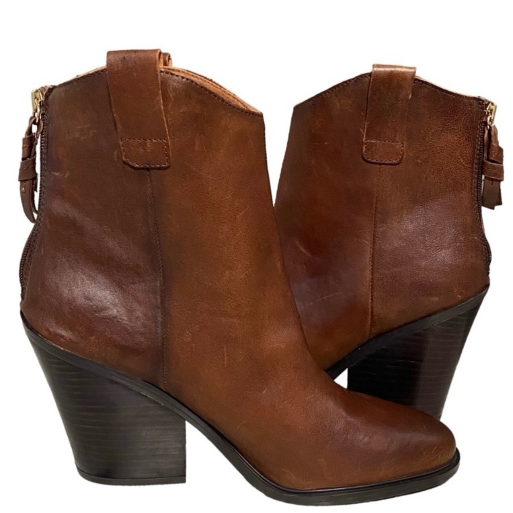 Sarto Germaine Brown Distressed Boots Leather Back Zip Cowgirl Western Boots